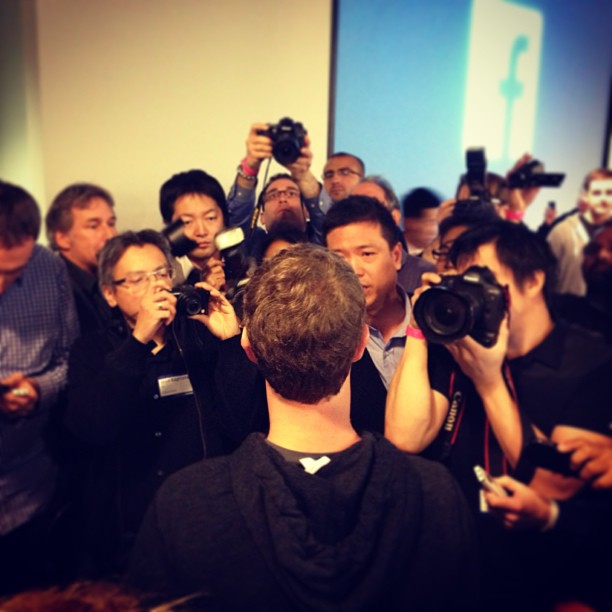 Mark Zuckerberg responds to press questions and photos after announcing the new Facebook News Feed redesign on March 7 in Menlo Park.